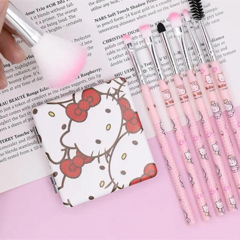 Sanrio Hello Kitty  Makeup Brush Set Cute Cartoon Rouge Eyebrows Lips Eye Shadow Beauty Tools Seven Piece Set Gifts for Girls