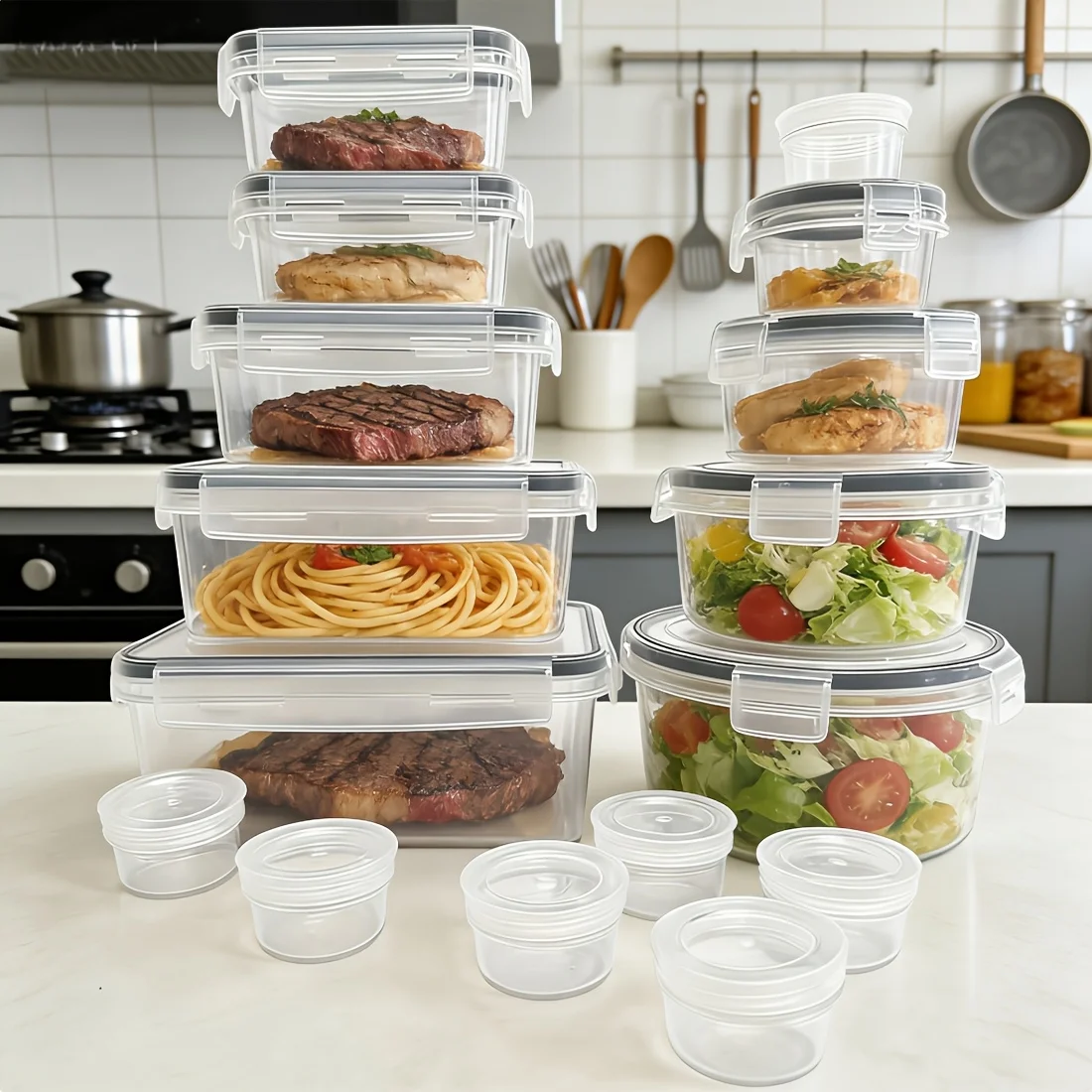 16 Pcs Rectangular+Circular+Salad Cup Food Preserving Box Set with Lids