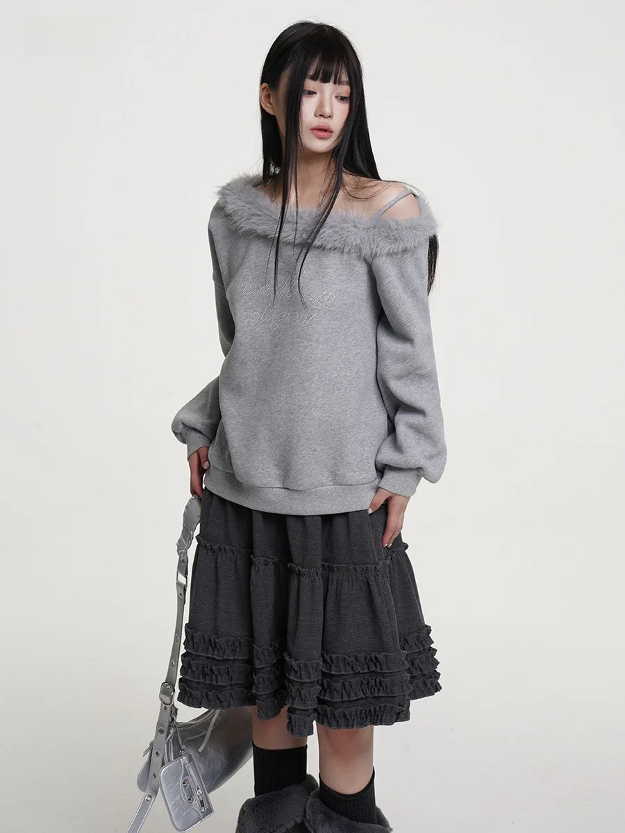 

Женская свободная толстовка Vee2 с начесом и мехом на плечах, осенне-зимняя, в стиле Aosphere Spicy Girl