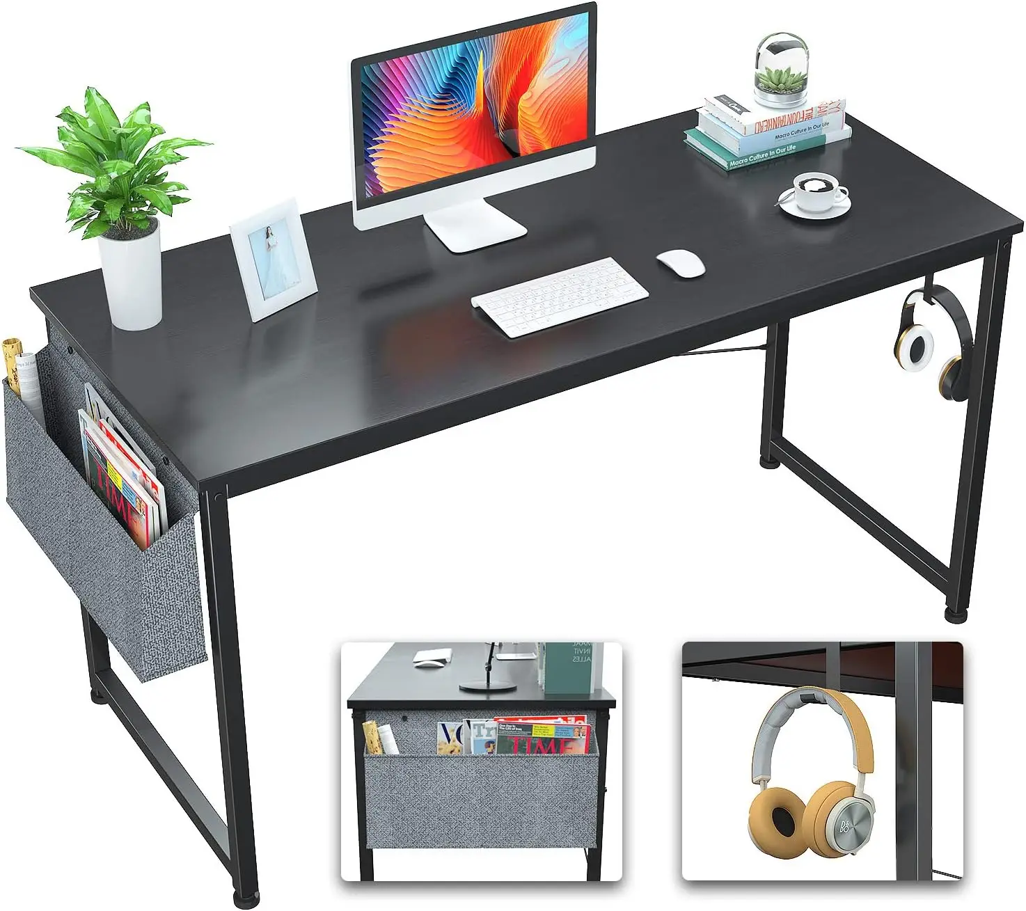 

Computer Desk 47' Office Desks Writing Study Desk Modern Simple PC Laptop Notebook Table with Storage Bag and Iron Hook for