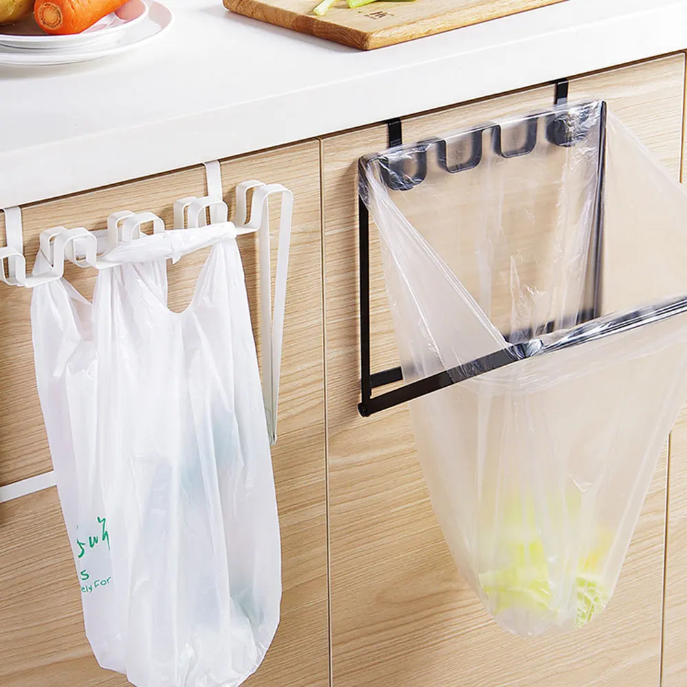 Foldable Garbage Bag Hanging Rack Kitchen Rubbish Holder Cupboard Over Door Storage Shelf Kitchen Cabinet Trash Bag Holder