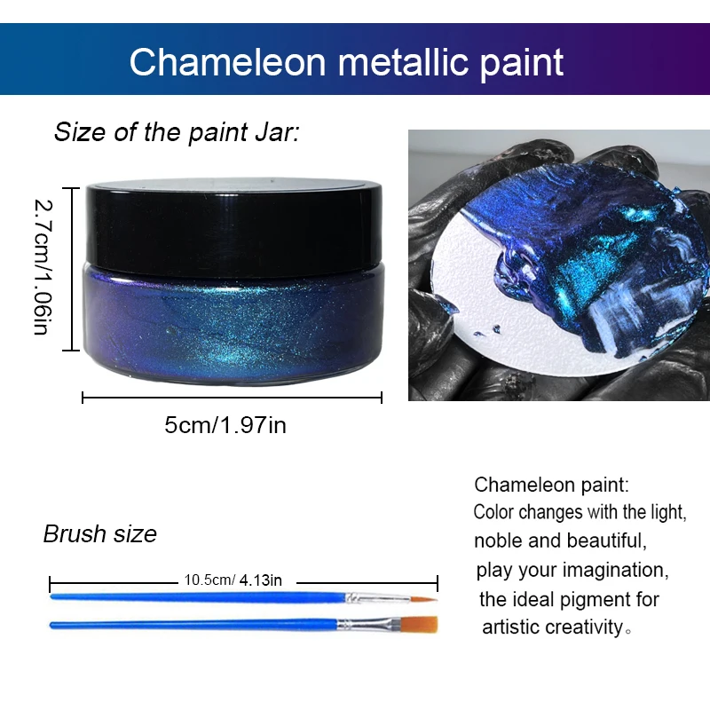 9 Colors 30g/Jar Chameleon Metallic Paint Set with Brushes Color Shift Waterproof Acrylic Pigment for Resin Tumbler DIY Crafts