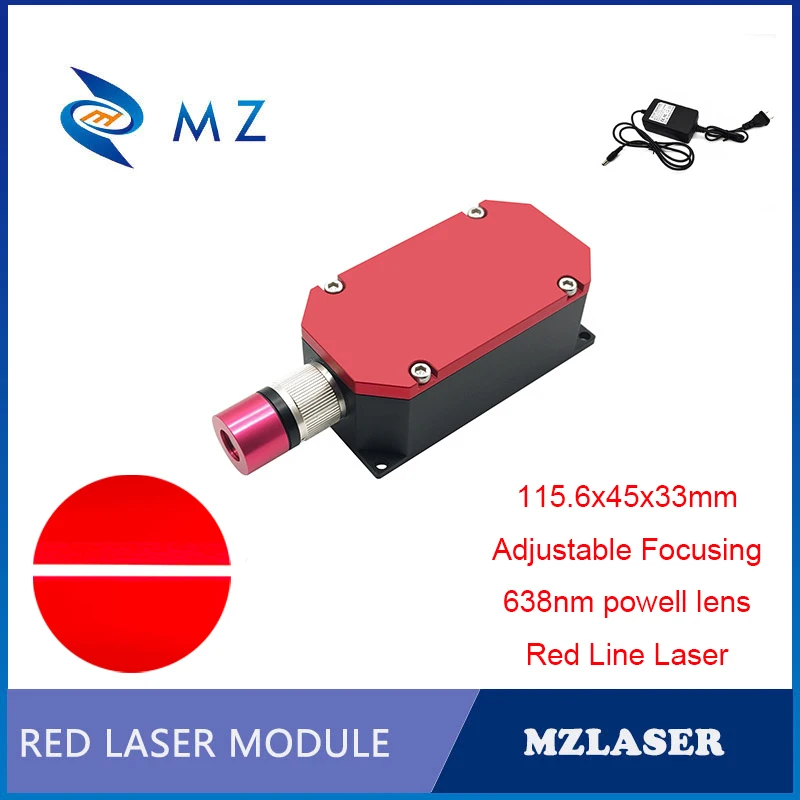 

CW Powell Lens Red Line Laser Diode Model Adjustable Focus 638nm 1200mW 1.2W Long Life Line Laser Industrial Grade With Adapter