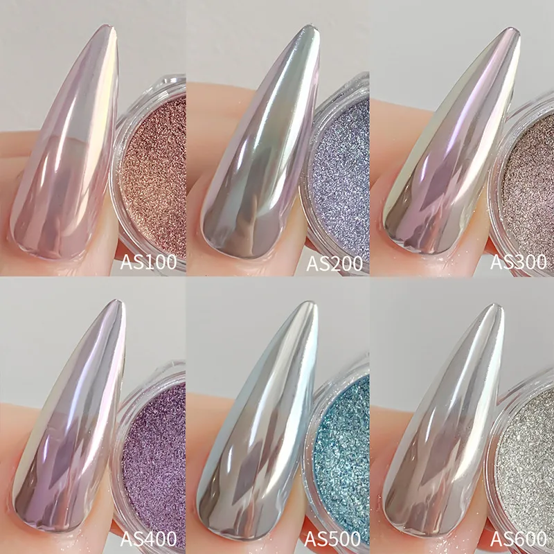 Poudre à ongles Aurora nickel é clair de lune, effet miroir super brillant, paillettes fines, pigments chromés, poussière de frottement pour manucure