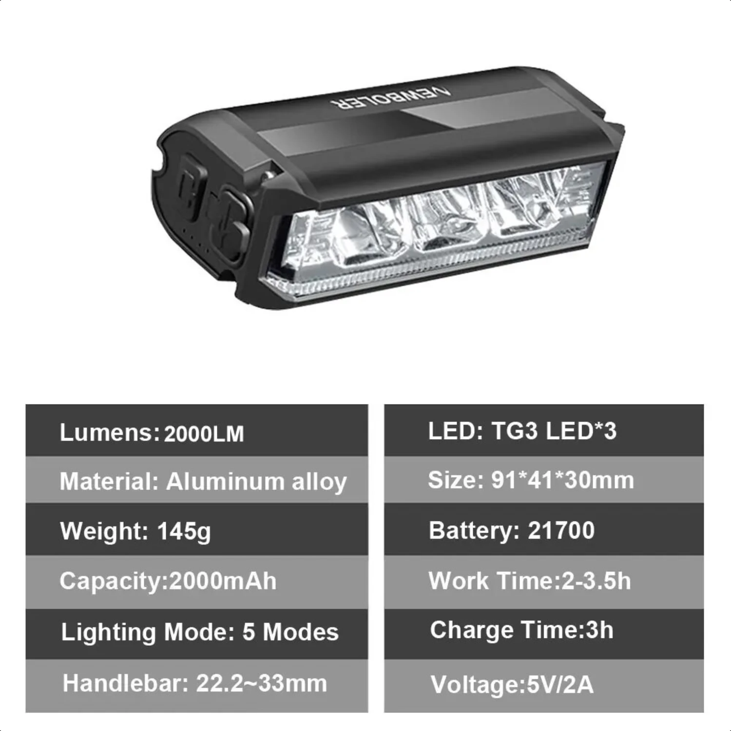 Bicycle Light Front 2000mAh Bike Light 2000Lumen Waterproof Flashlight USB Charging MTB Road Cycling Lamp Accessories