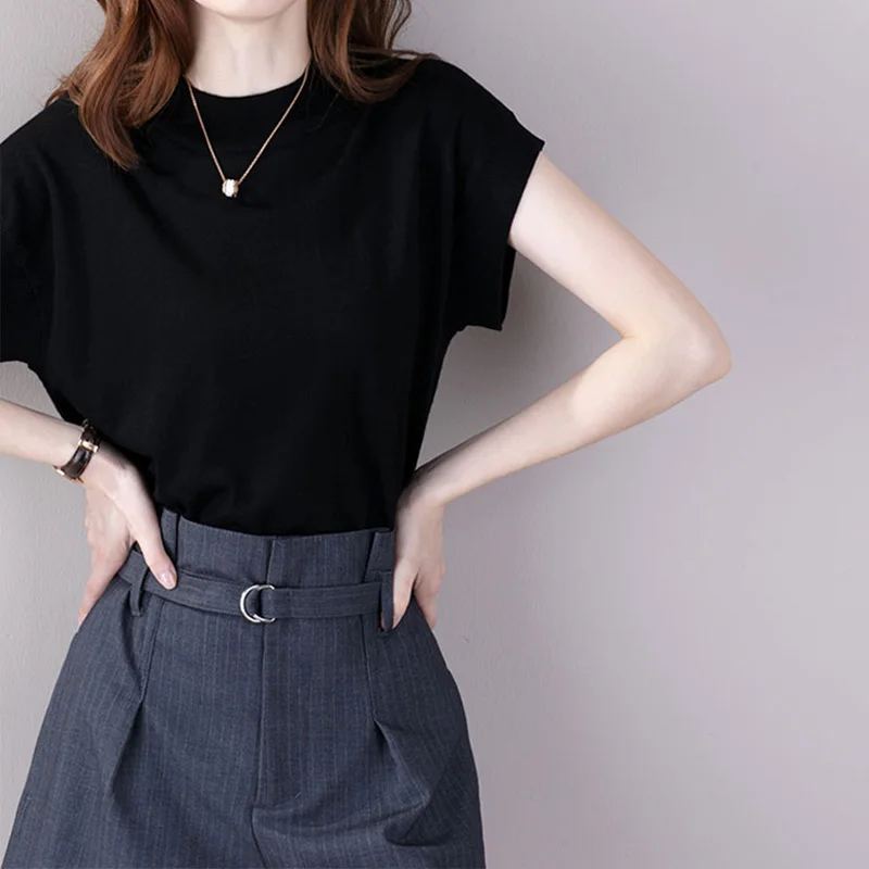 

Женская летняя футболка из ледяного шелка с круглым вырезом и рукавами «летучая мышь», модная, для защиты от солнца, для повседневной носки, прямого кроя