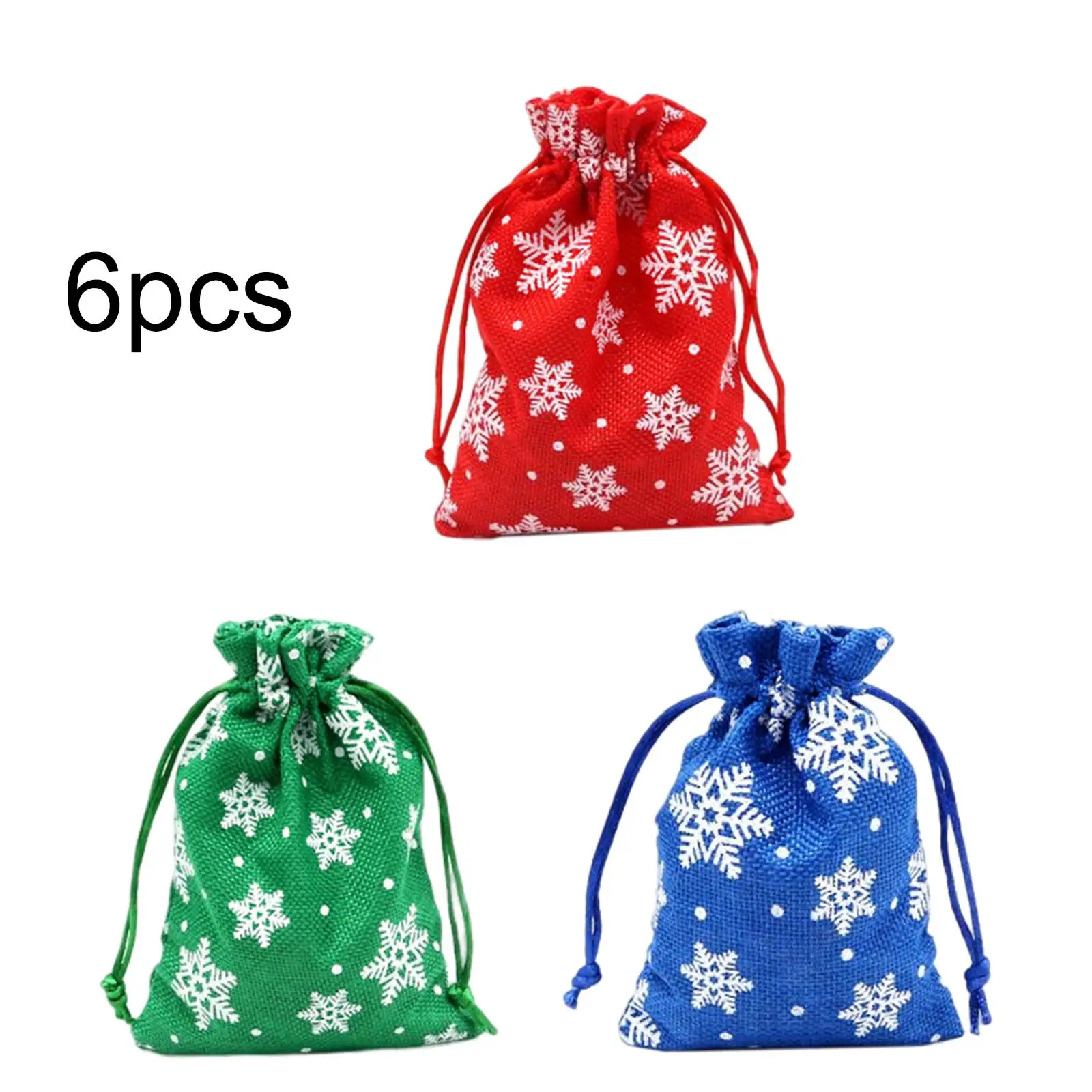 6 Pcs Snowflake Pattern Christmas Drawstring Bag Burlap 4 x 5.5 Inch Packing