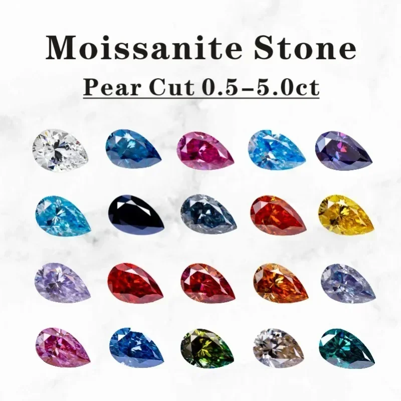 New Moissanite Stone Pear Shape Various Colors Combination Chain for Advanced Jewelry Making Materials with Certificate