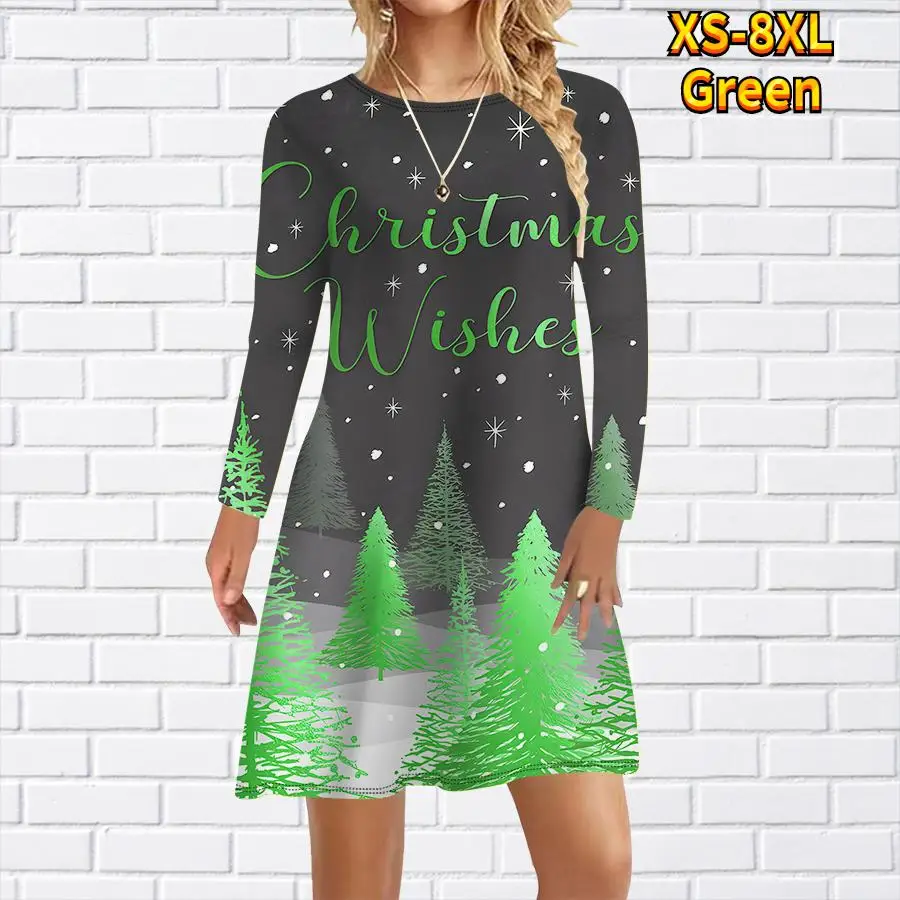 

Женское платье для рождественской вечеринки, осенне-зимнее новое повседневное свободное платье с длинным рукавом и круглым вырезом с буквенным принтом, платье с рисунком рождественской елки