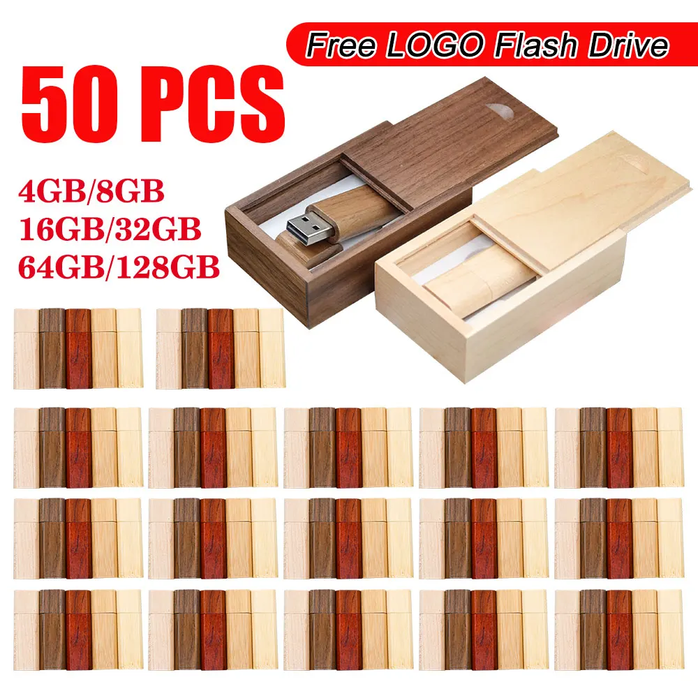 50PCS/LOT Free Order LOGO Maple Wood Pendrive 4gb 8gb 16gb 32gb 64gb USB 2.0 Flash Drive Gift pendrive Photography Gift