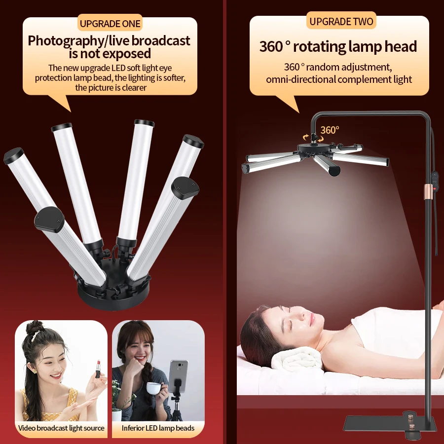 Professional Audio Video Photography Studio Lighting Floor Six Arms LED Lamp Fill Light