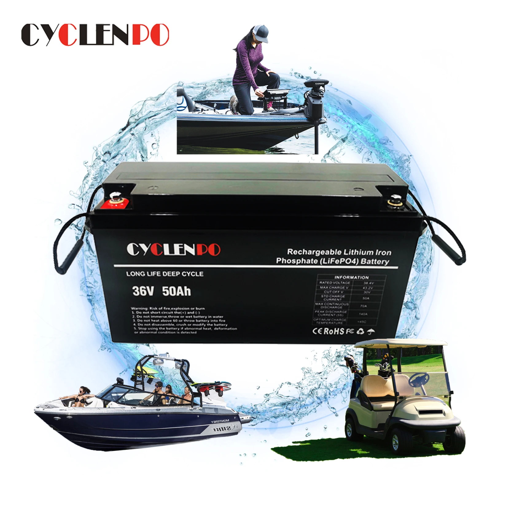 Factory customized electric trolling motor battery 36v 60ahlifepo4 battery pack 36v 60ah lifepo4 for marine