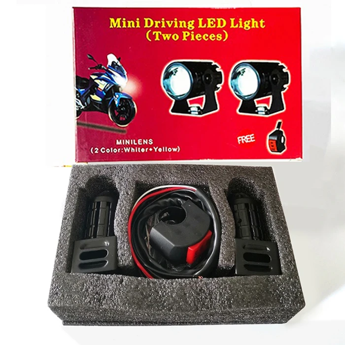 Mini luce di guida per moto di alta qualità bianca + gialla coppia di universale 20W * 2 con interruttore