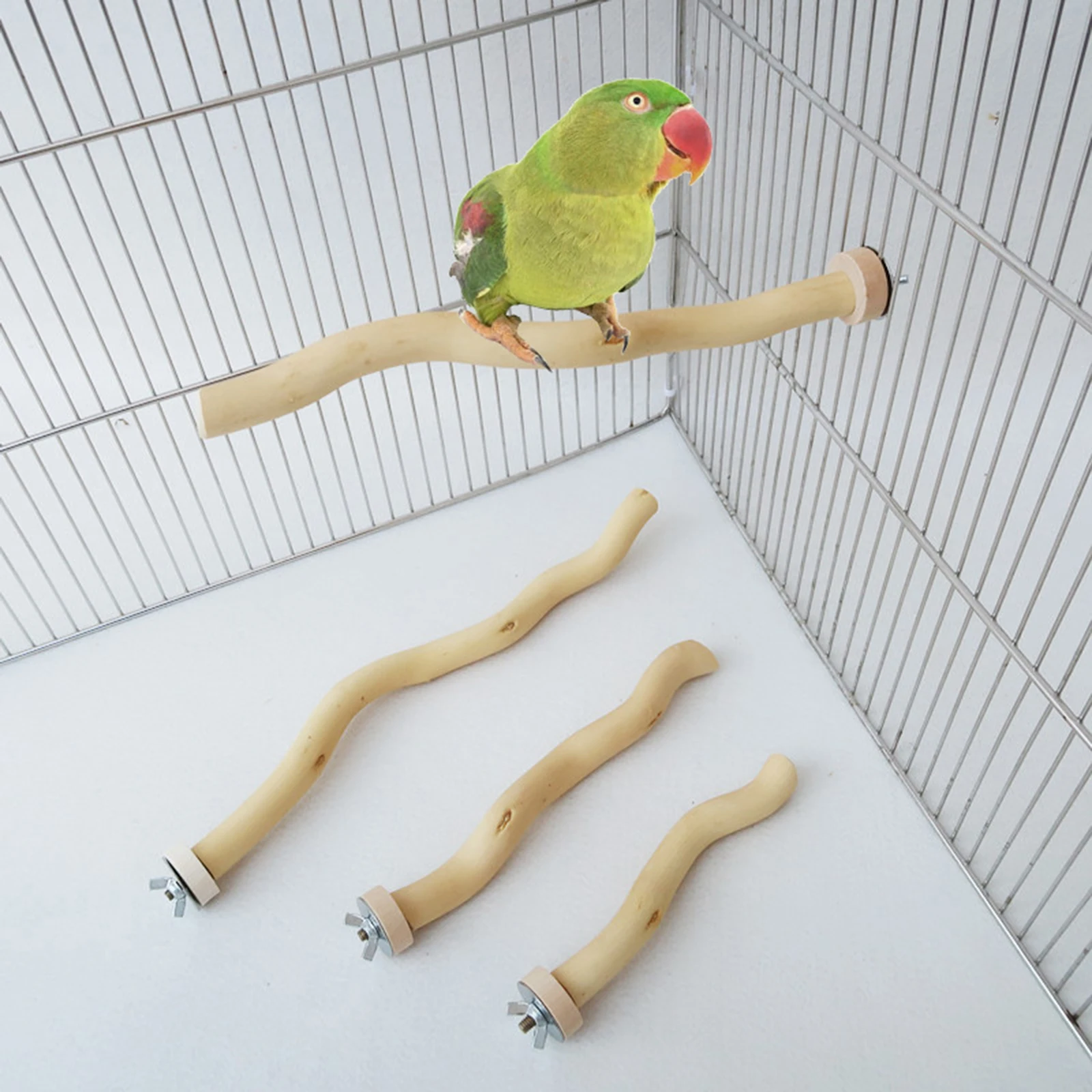 Wooden Bird Perch Pet Bird Toys Parrot Bird Standing Grape Stick for Finches Budgies Conures Bird Cage Accessory