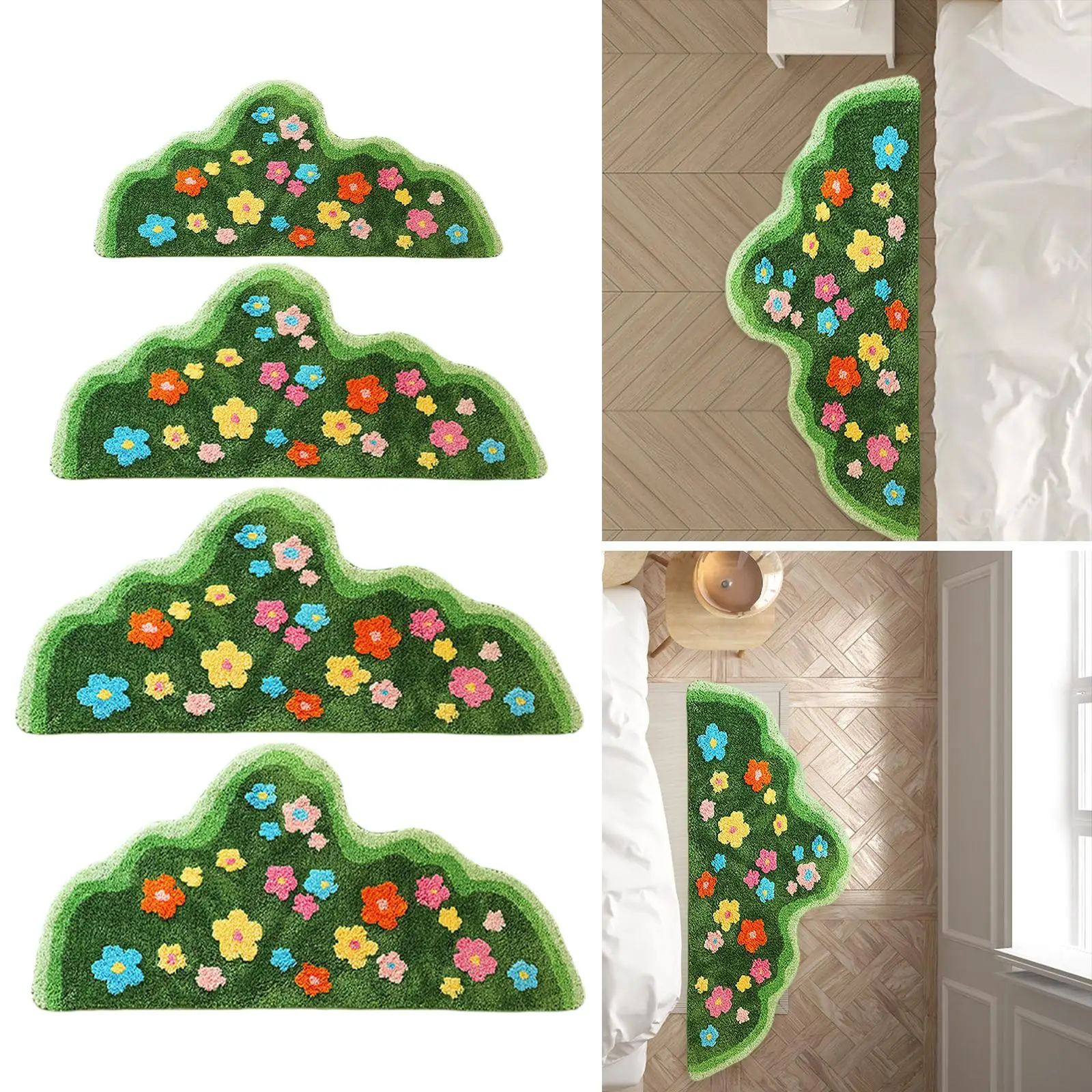 Floor Carpet Soft Art Decor Rug Non Slip Water Absorbent Plants Flower Rug for Bedroom Playroom Bedside Living Room Household