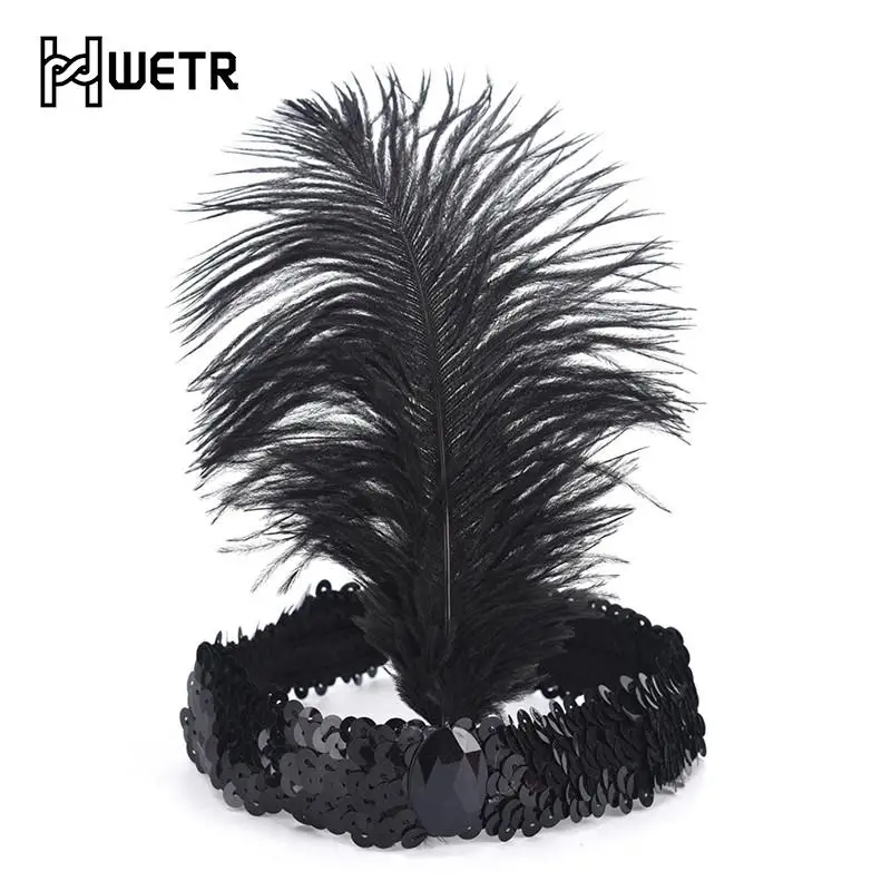 

Crystal Sequins Feather Headband Vintage Ladies Props Fashion Decor Party Costume Women Headbands Hair Accessories