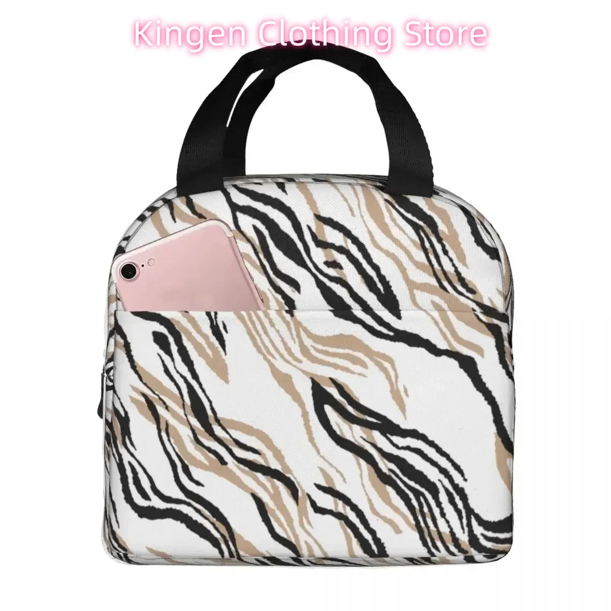 Lunch Bags for Women Kids Zebra Insulated Cooler Bag Portable Picnic Travel Animal Skin Print Canvas Lunch Box Bento Pouch
