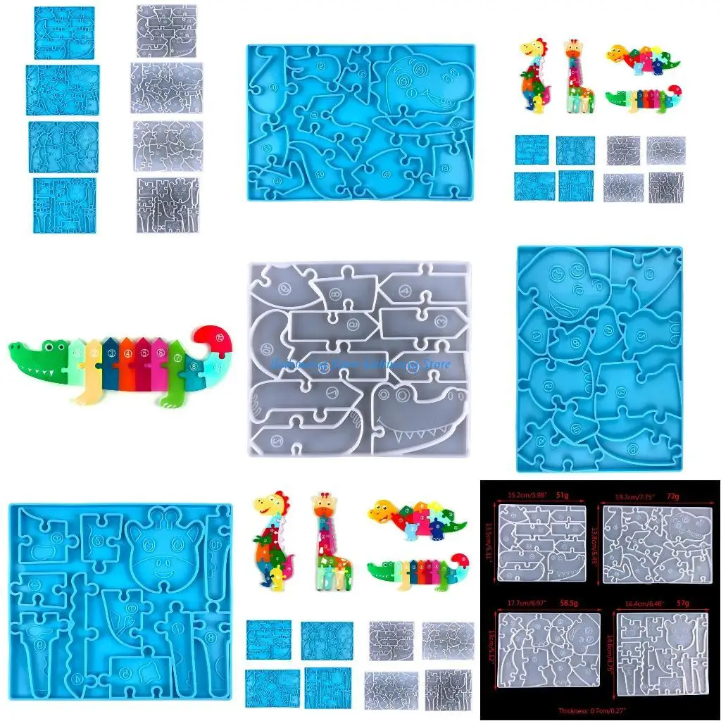 

573B Puzzle Game Silicone Mold Dinosaur DIY Epoxy Resin Mold for Kid