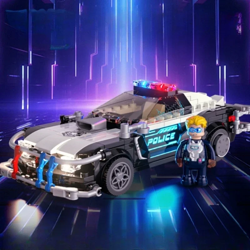 Cyberpunk Series Block Car Patrol Police Car Movable Car Puzzle Model Desktop Ornaments Assembled Toys Collection Gift