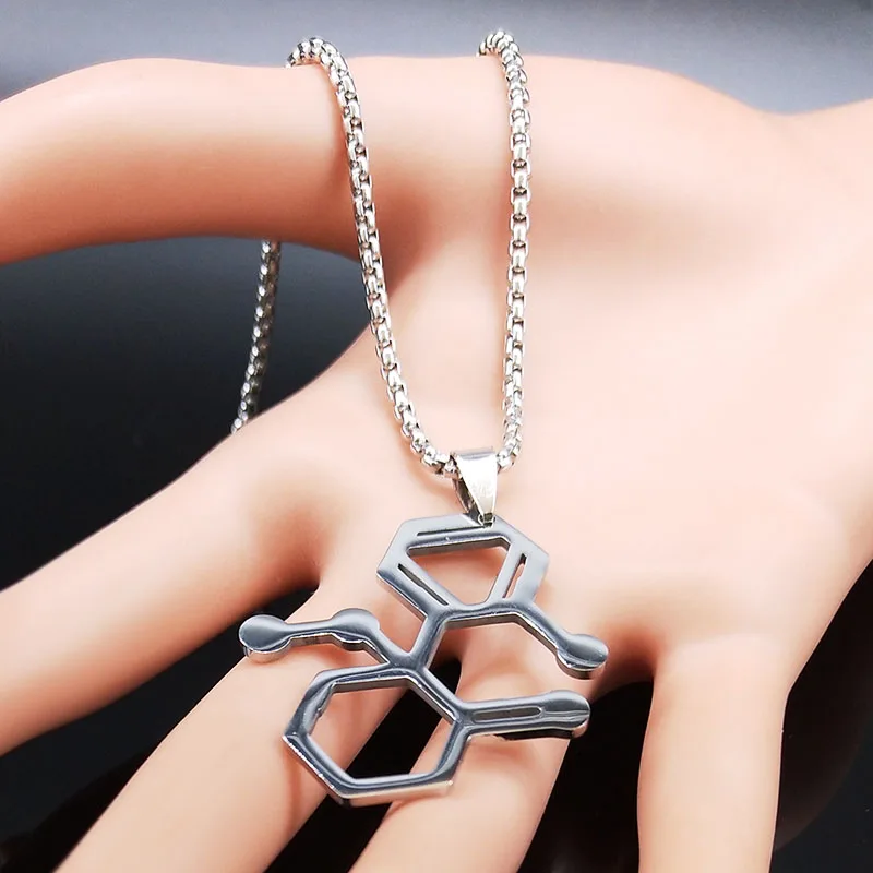 Ketamine Molecule Stainless Steel Farmacia Necklace Multipolar Neuron Biology Psychology Necklaces Jewellery collar mujer N1133