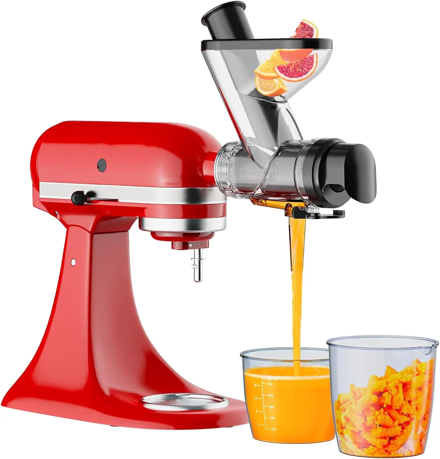 Slow Masticating Juicer Attachment for Stand Mixers, Dual Feed Chutes, High Juice Yield & Easy Clean Cold Press Machine