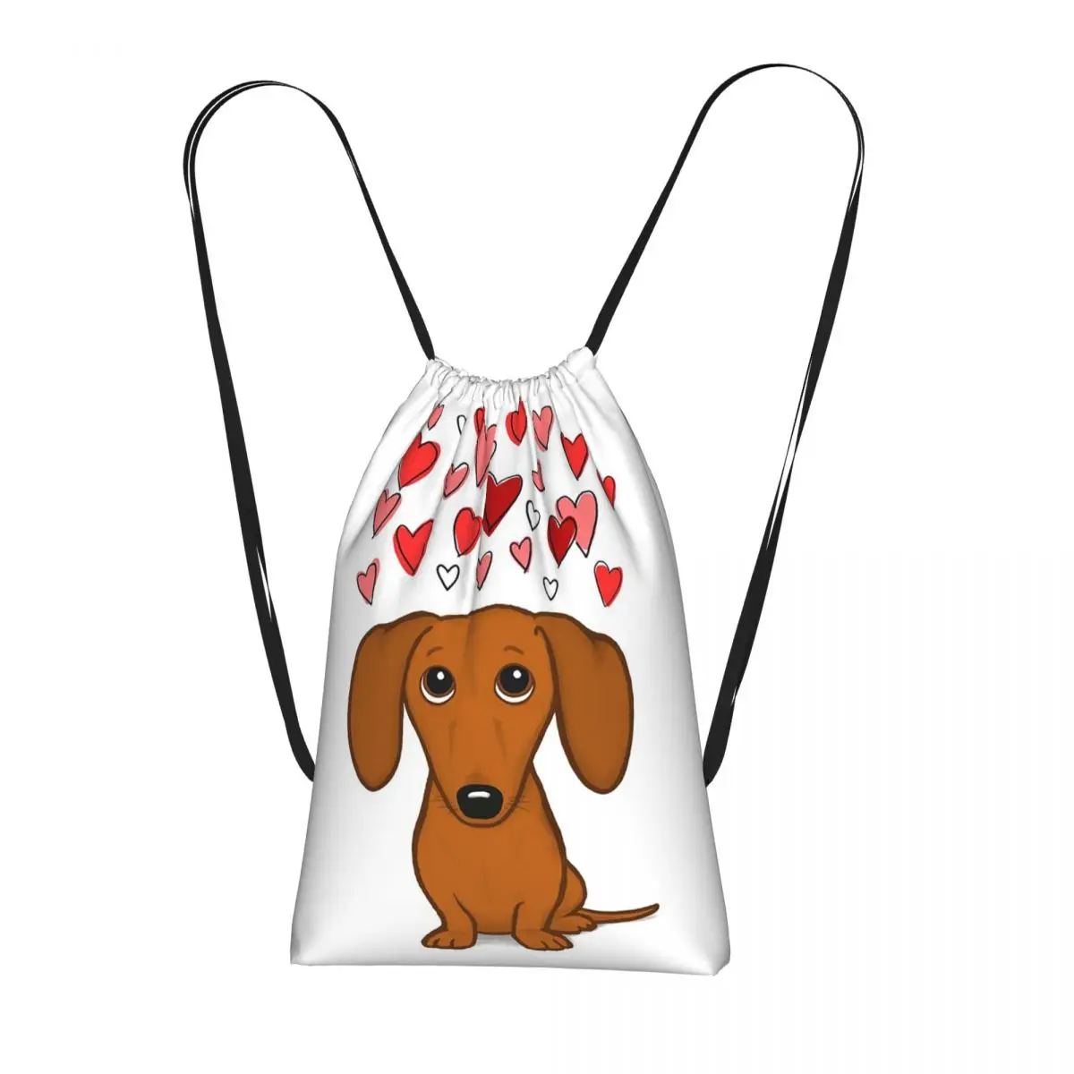 

Рюкзаки с изображением мультяшного таксы и сердечком, модные спортивные сумки на шнурке с карманами, сумки для книг для мужчин и женщин, школьные сумки