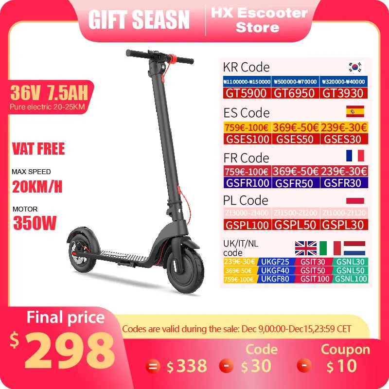 HX X7 Adult Electric Scooter Foldable 350W 5.0AH 36V Electric Kick Scooter 10.0 inch Wheel Off-road E Scooter