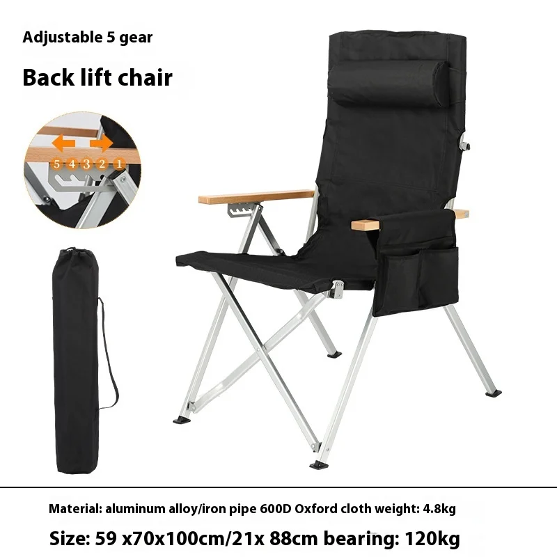 Lohascamping draagbare verstelbare tuinstoel, opvouwbare relax campingstoel, loungebankstoel, hoge rugleuning, relaxstoel