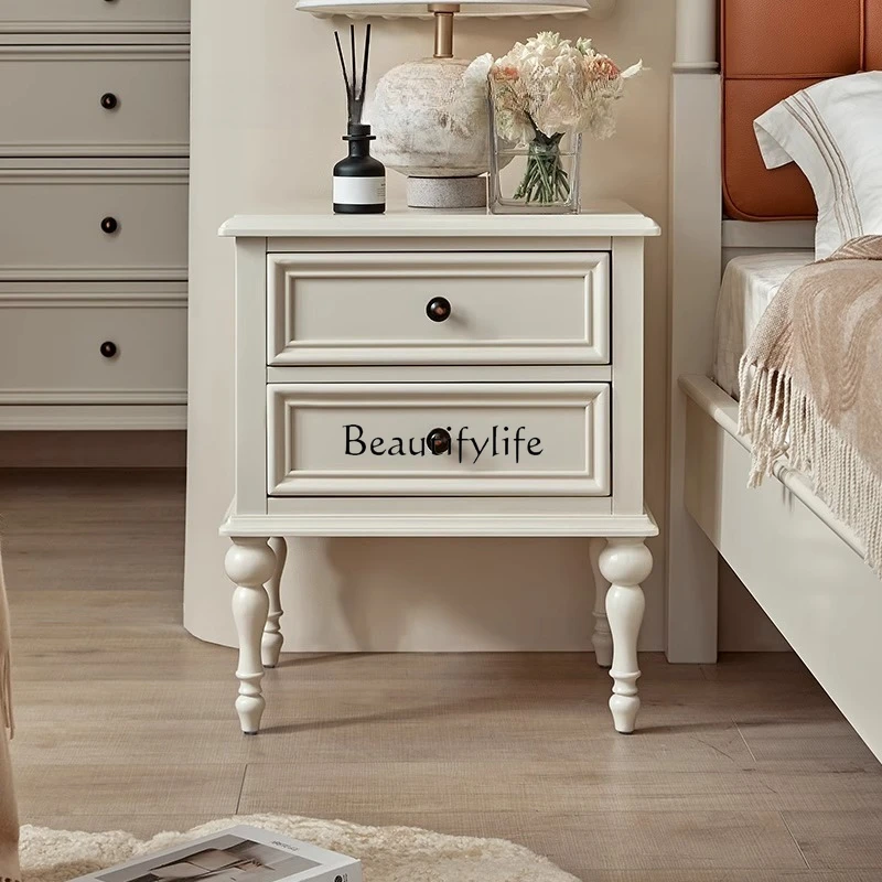 

French retro solid wood bedside table American medieval style bedroom large bed locker