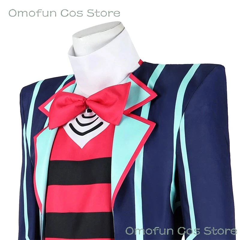 

A;3,c\6;g/Hazbin2 Cosplay Navy Outfit Suit Clothes TV Demon Blue Tuxedo Tailcoat Costume Vox Hat Anime 3V Vees VVV Hal3;b,6/k'5;