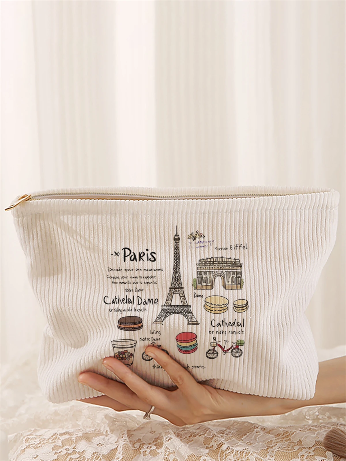 قطعة واحدة من حقيبة مكياج سروال قصير مطبوعة بنمط كرتوني، صندوق تخزين مكياج بسحاب خفيف الوزن، حقيبة متعددة الوظائف مع بطانة