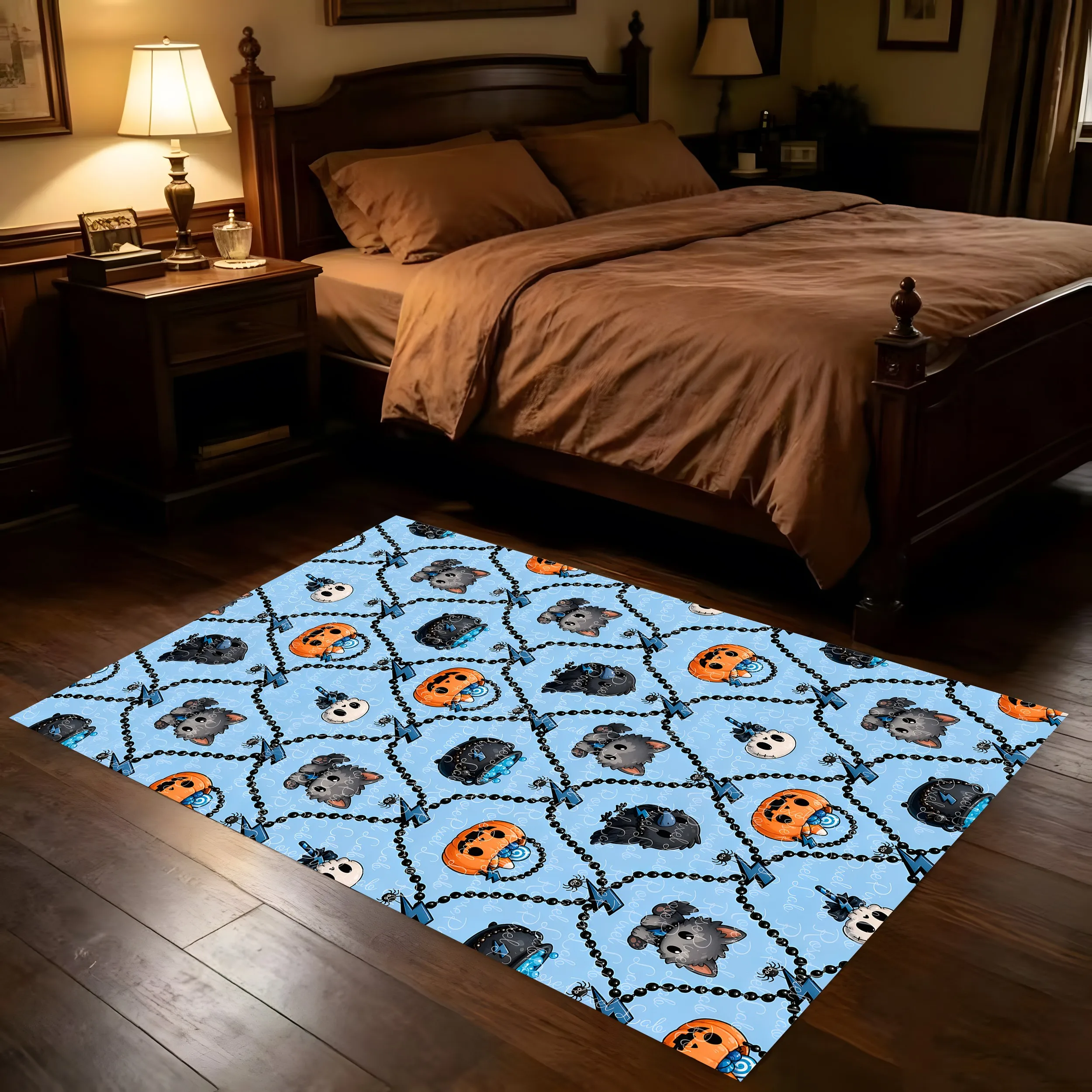 Velvet Halloween Pumpkin Kitten Skull Cute Cartoon 2D Carpet Suitable for Living Room and Bedroom, Creating a Halloween Atmosphere