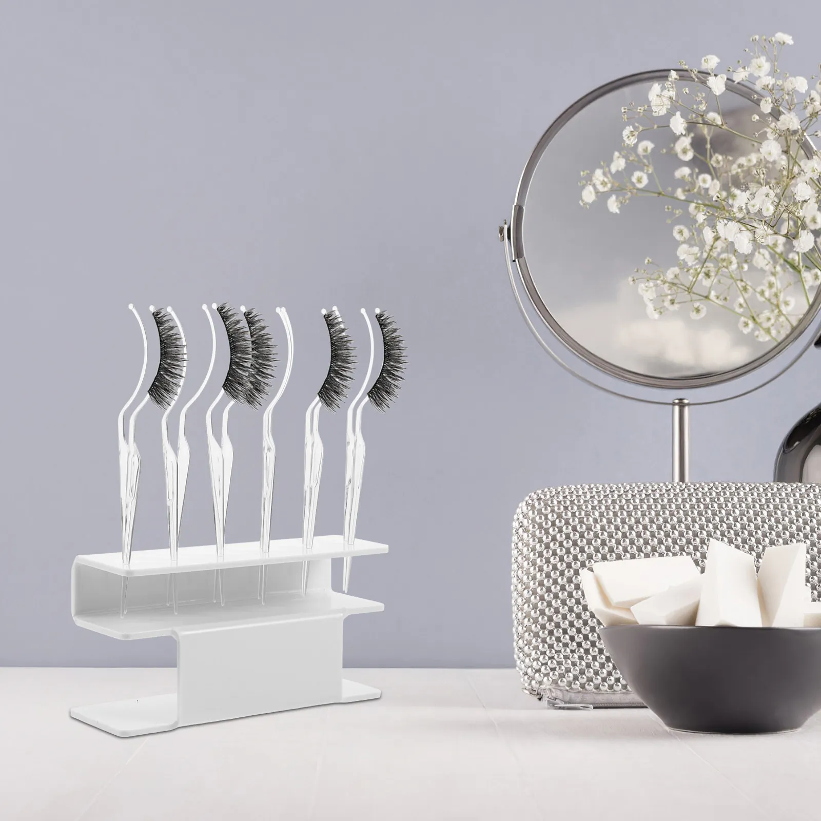 1Set Elegant Eyelash Display Rack False Lash Holder Stand with Try-on Tools for Makeup Studios Beauty Salons Eyelash Application