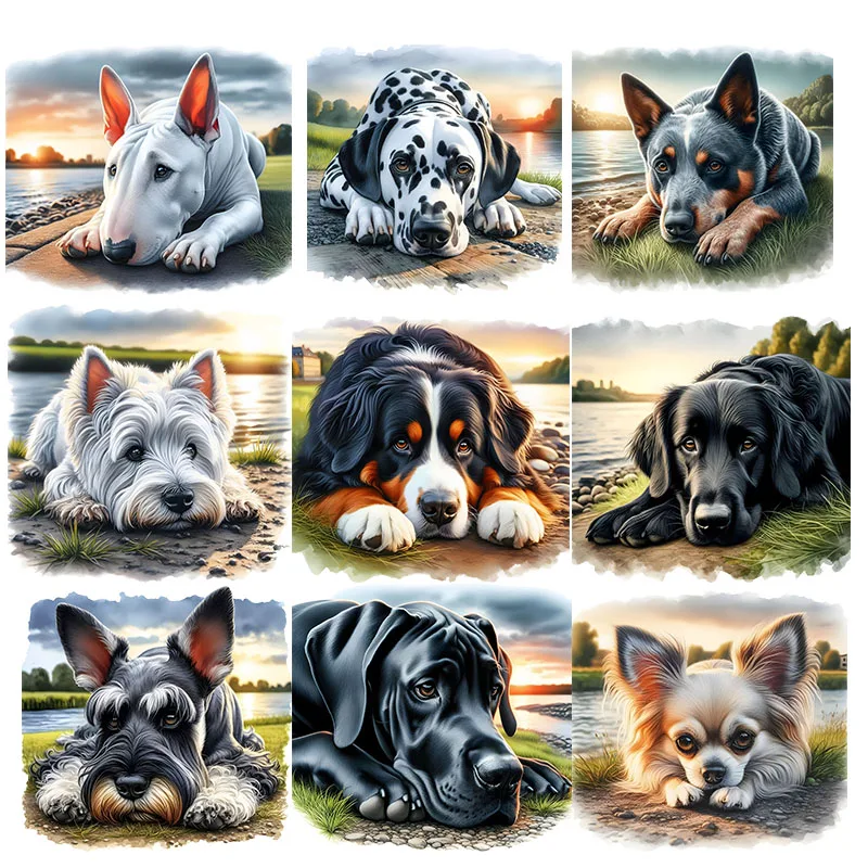 سلسلة حيوانات الجرو المستلقة على العشب نقل dtf جاهزة للضغط على طباعة نقل الحرارة على رقعة ملابس الأطفال #1