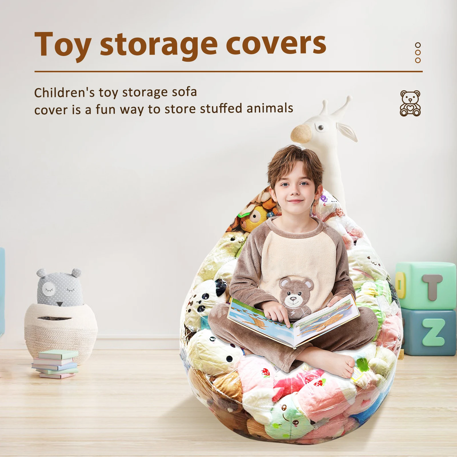 Clear Stuffed Animal Bean Bag Chair Cover Large Lazy Sofas Seat Cover Plush Toys Storage Child Adult Tatami No Filler Included view 5
