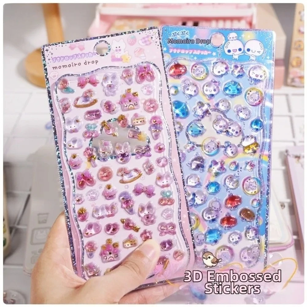 Embossed Animal 3D Crystal Sticker DIY Crafts Melody 3D Relief Stiers Drop Particle Decal PVC Relief Decorative Sticker