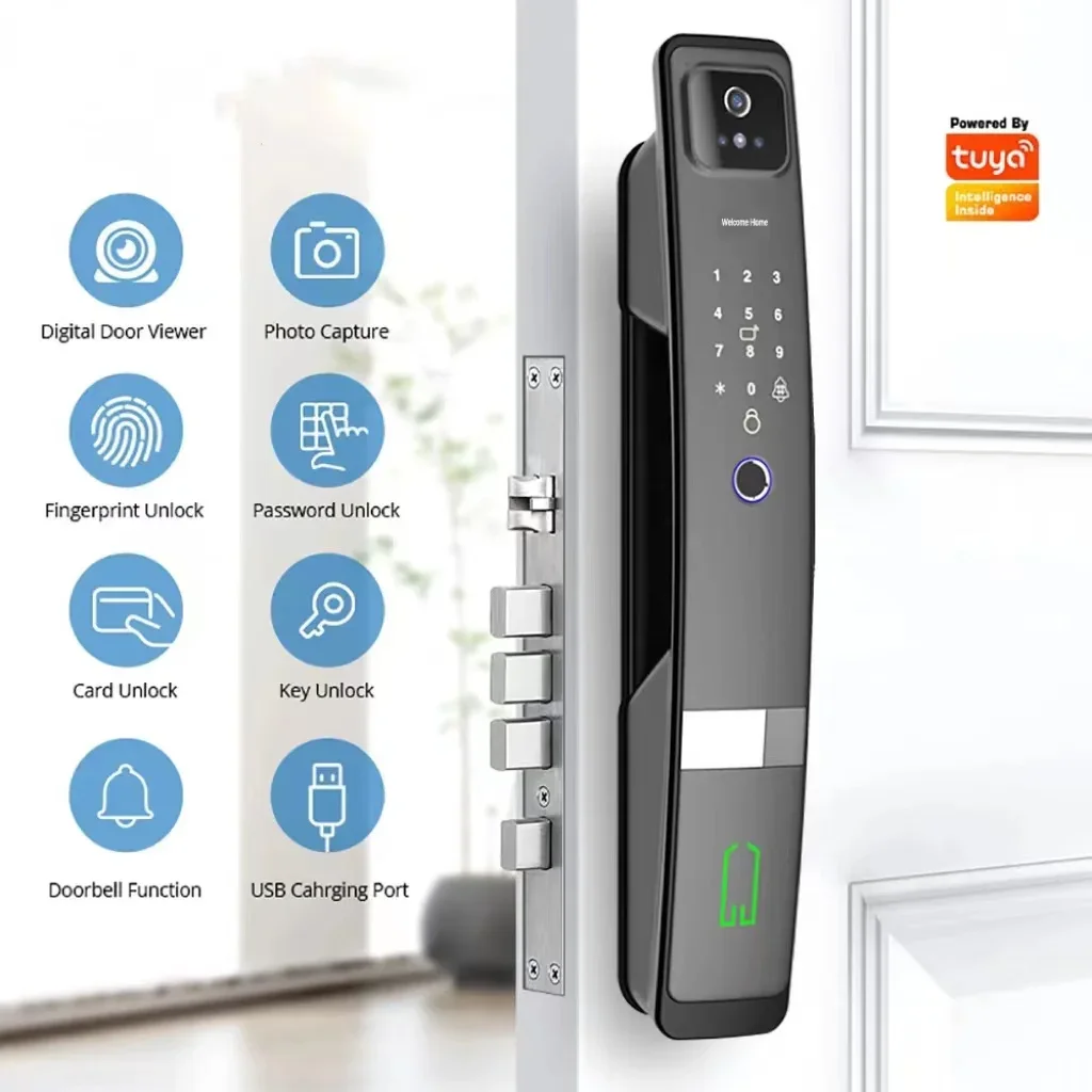 005New Super September Tuya Smart Lock 3D Face ID Recognition Fingerprint Camera Lock Door Digital WiFi Passcode Smart Door Lock