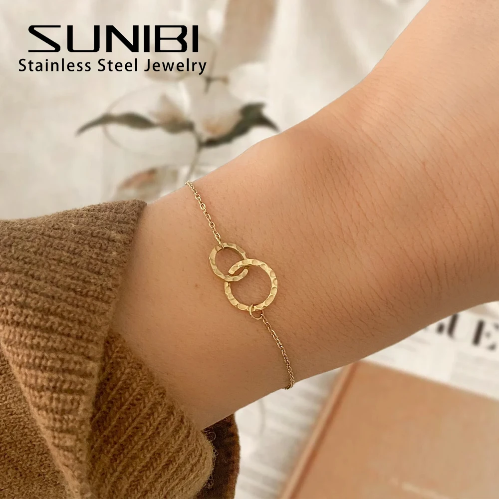 SUNIBI Trendy Thin Stainless Steel Chain Bracelets for Women Minimalist Round Geometric Bracelets Donot Fade Jewelry Wholesale