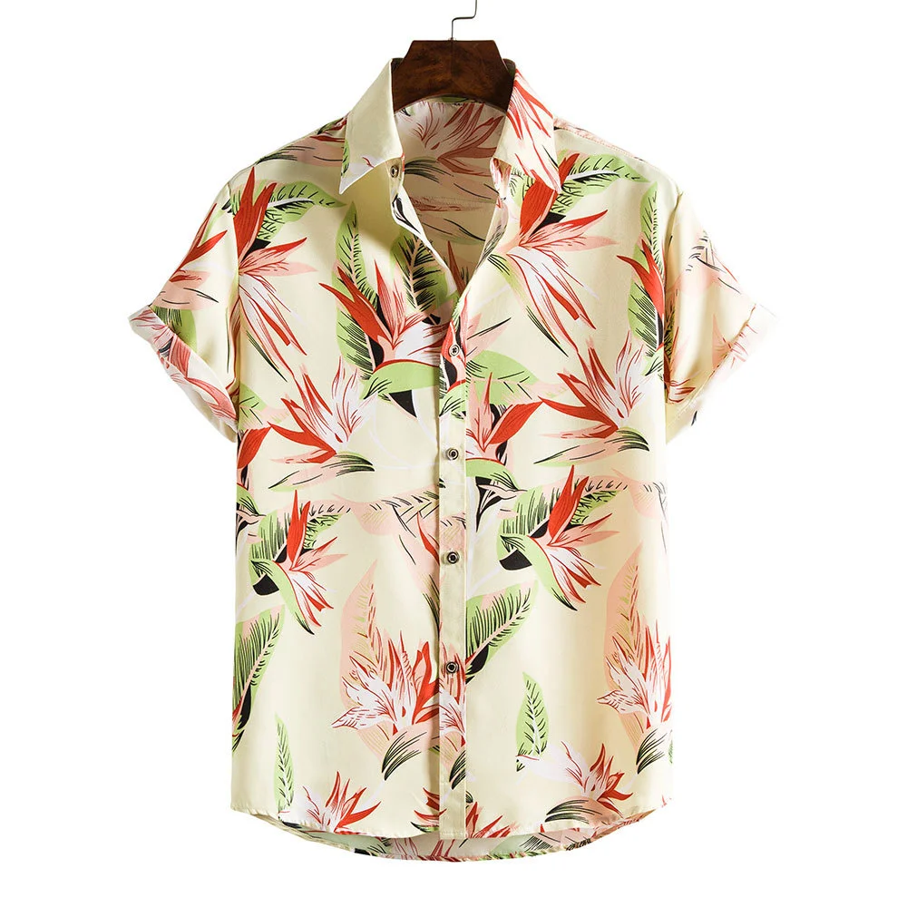 Camisa de coco havaiana masculina estampada, camisa de manga curta, plus size, floral colorida, moda casual, férias, streetwear