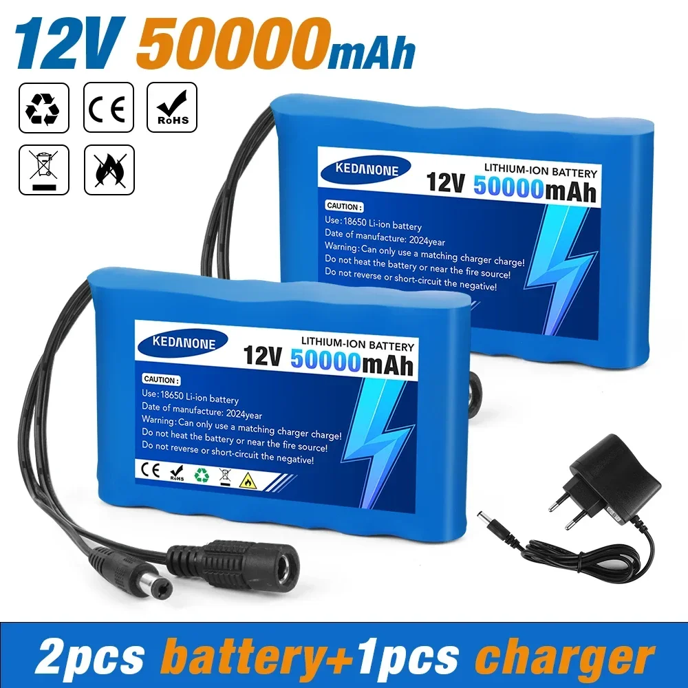 Paquete de batería recargable portátil de iones de litio 50000, 12V, 18650 mah, adecuado para monitor de cámara CCTV, cargador adicional