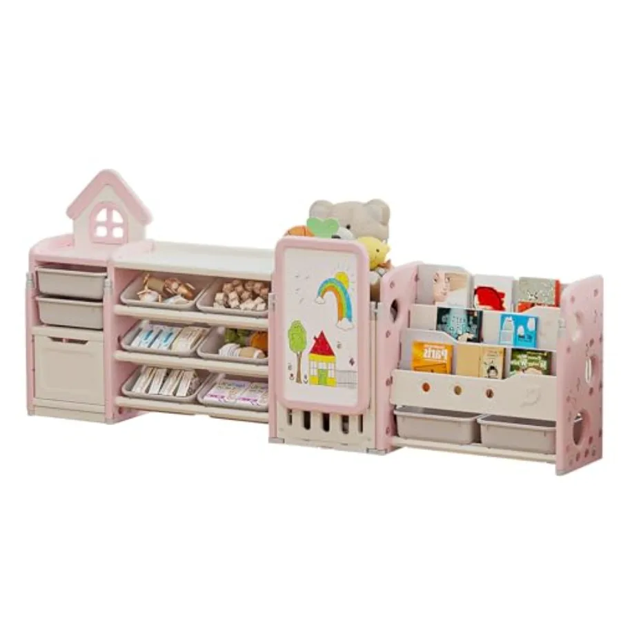 

Multifunctional Toy Storage Organizer with 3-Tier Bookshelf Storage Rack Drawing Board Flexible Versatile L Shaped Organizer fo