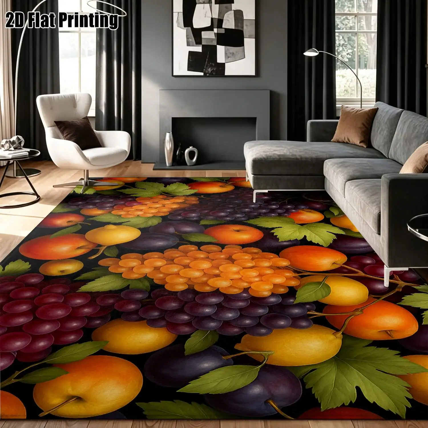 1Pc 2D Printed Colorful Fruit Pattern Carpets: Nordic/Instagram Style, Modern Minimalist/Vintage European Floor Mats, Multi-Size, Machine Washable, for Entrance/Dining/Living/Bedroom Home Decor