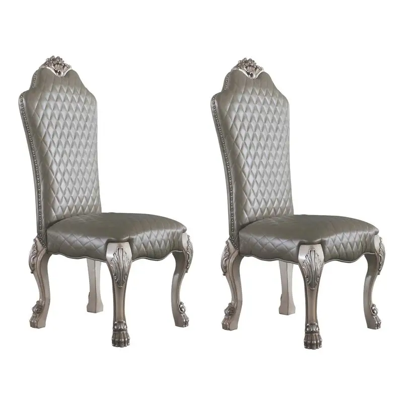 Vintage Grey and Bone White Side Chairs Set of 2 for Dining Room or Living Room