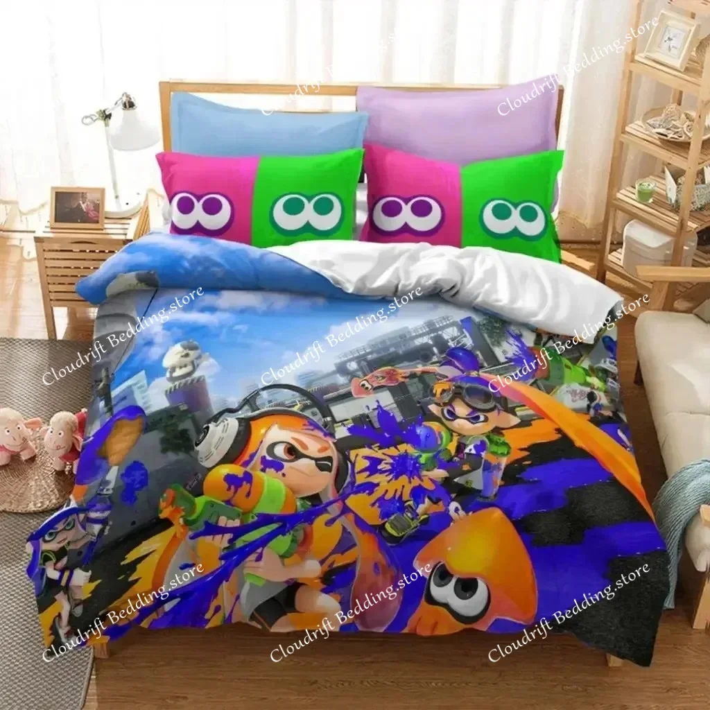 Popular Splatoon 2 Game Printed Bedding Set 3D Cartoon Duvet Cover Set Pillow Case Twin Full Queen King Size Bed Polyester Bed S
