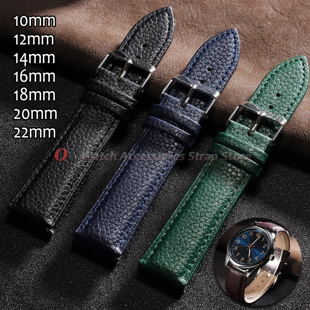 Lychee Pattern Leather Watchstrap 18mm 20mm 22mm for Huawei Watch GT6 GT5 GT4 Band 10mm 12mm 14mm 16mm Universal Women Men Strap