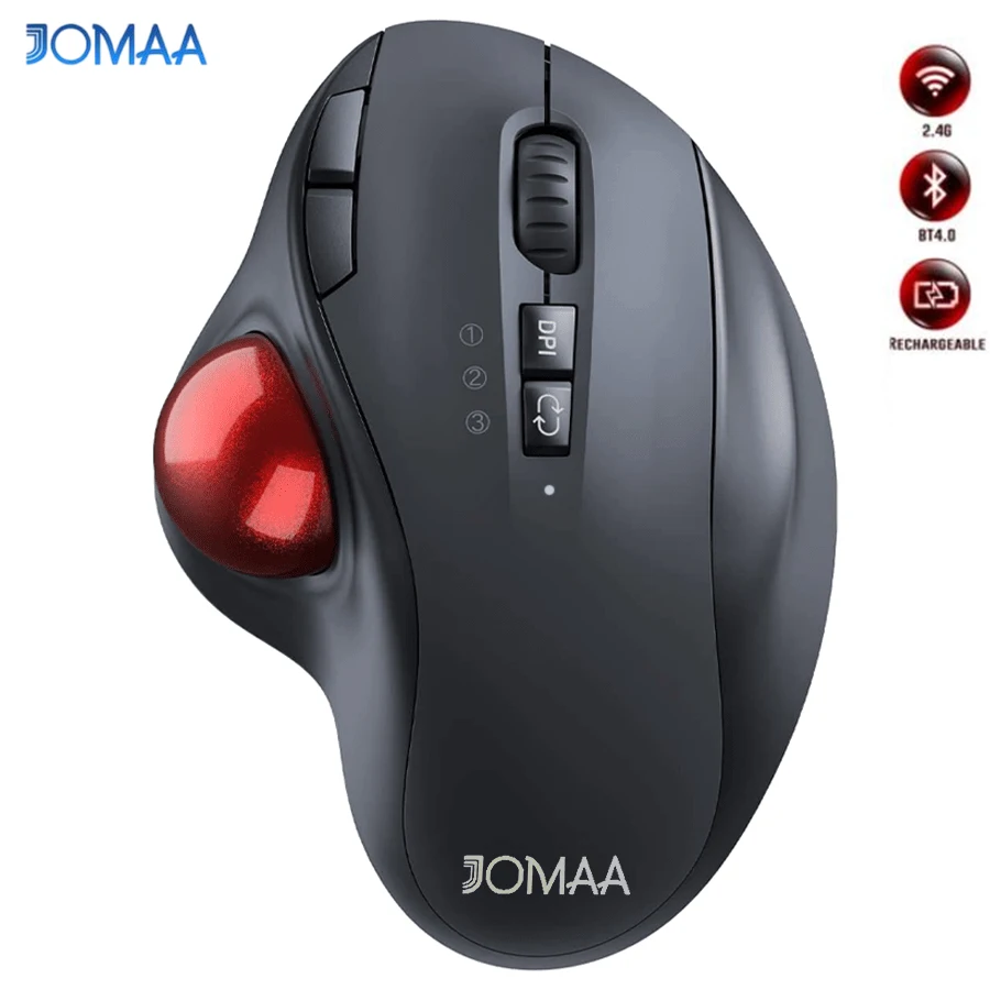 

JOMAA Wireless Trackball Mouse, Rechargeable Ergonomic, Easy Thumb Control, Precise&Smooth Tracking,3 Device Connection