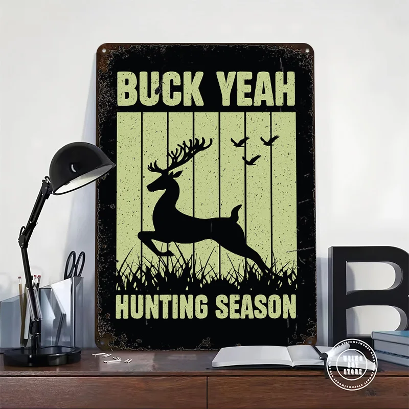 Rustic Cabin Wall Art - 'Buck Yeah It’s Poster Customized Vintage Metal Signs Wall Art Retro Tin Plaque for Decor Room Man Cave