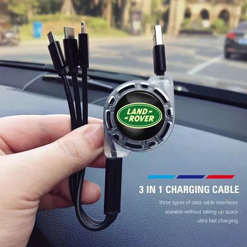 Car Interior 3 In 1 Fast Charger USB Data Cable Accessory For  Land Rover Range Freelander Defender Vogue Velar Evoque Discovery