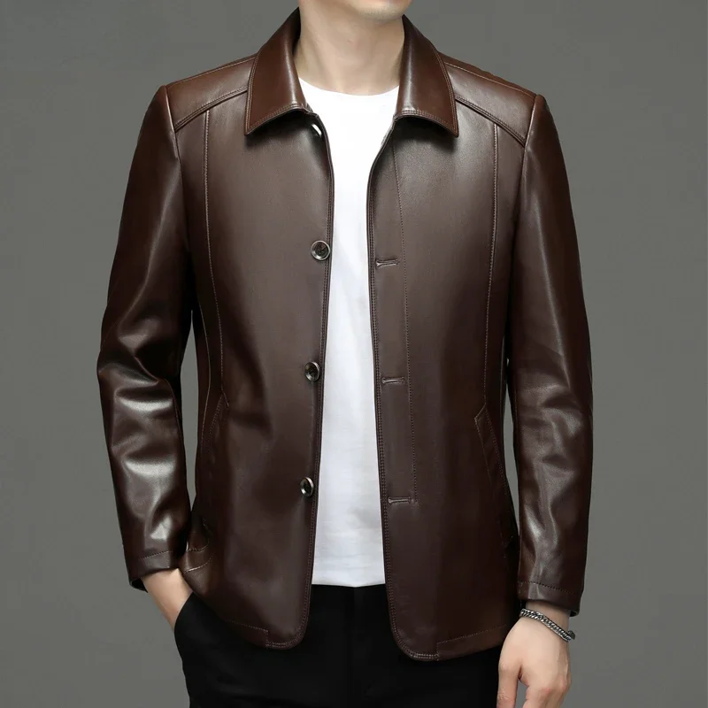 Leather Jacket Autumn Winter Black Genuine Leather Jackets for Men Single Breasted Loose Male Coats Fashion Casual Coat Jaqueta