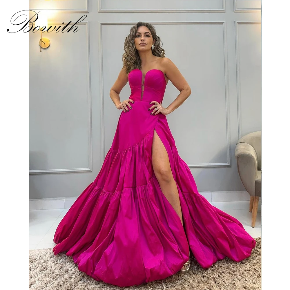 

Bowith Fuchsia Evening Dresses 2025 Elegant Sweetheart Customized Long Prom Gown A-Line Side High Slit Party Dresses